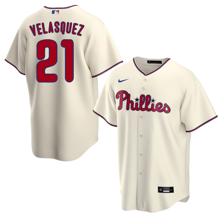 Nike Men #21 Vince Velasquez Philadelphia Phillies Baseball Jerseys Sale-Cream